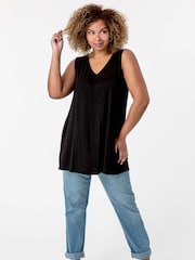 Roman Black Curve Plain V-Neck Vest Top - Image 1 of 5