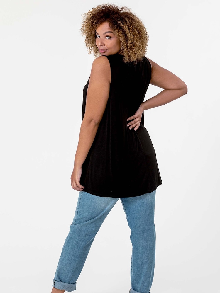 Roman Black Curve Plain V-Neck Vest Top - Image 2 of 5