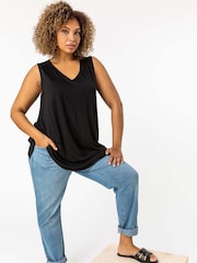 Roman Black Curve Plain V-Neck Vest Top - Image 3 of 5