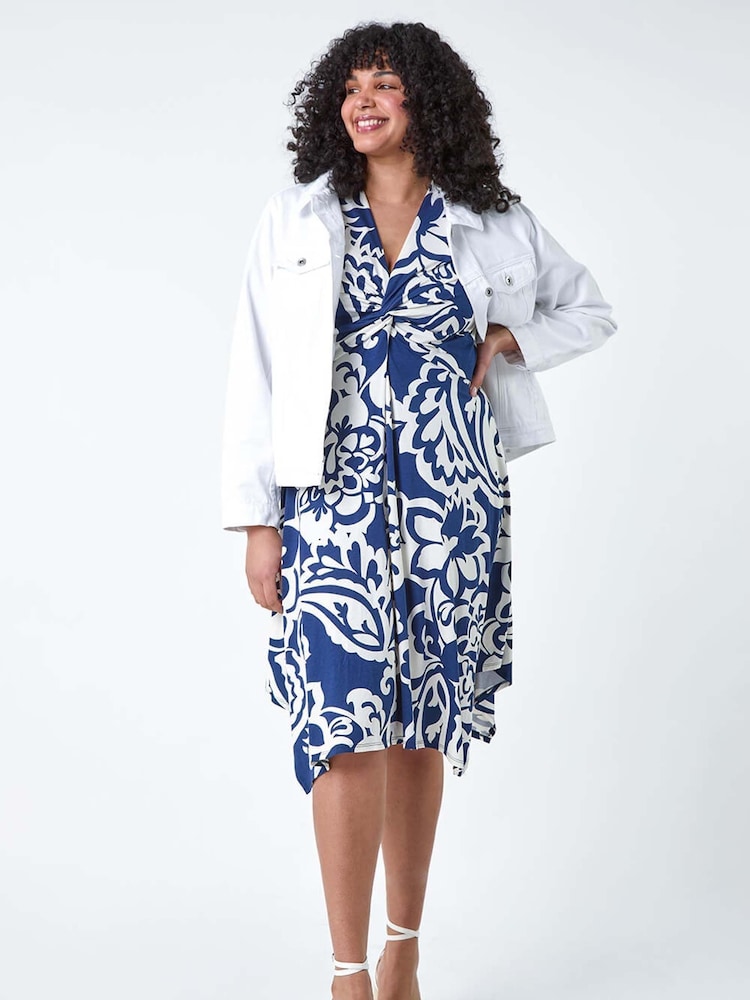 Azul - Vestido con estampado floral y diseño retorcido en la parte delantera Curve de Roman - Imagen 1 de 5 Azul - Vestido con estampado floral y diseño retorcido en la parte delantera Curve de Roman - Imagen 1 de 5