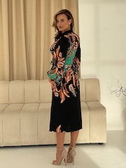 Girl In Mind Green Kaya Floral Print Border Print Midi Shirt Dress - Image 4 of 5