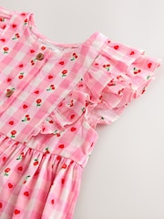 Pink Gingham Double Ruffle Sleeve Dress (3mths-8yrs) - Image 7 of 8