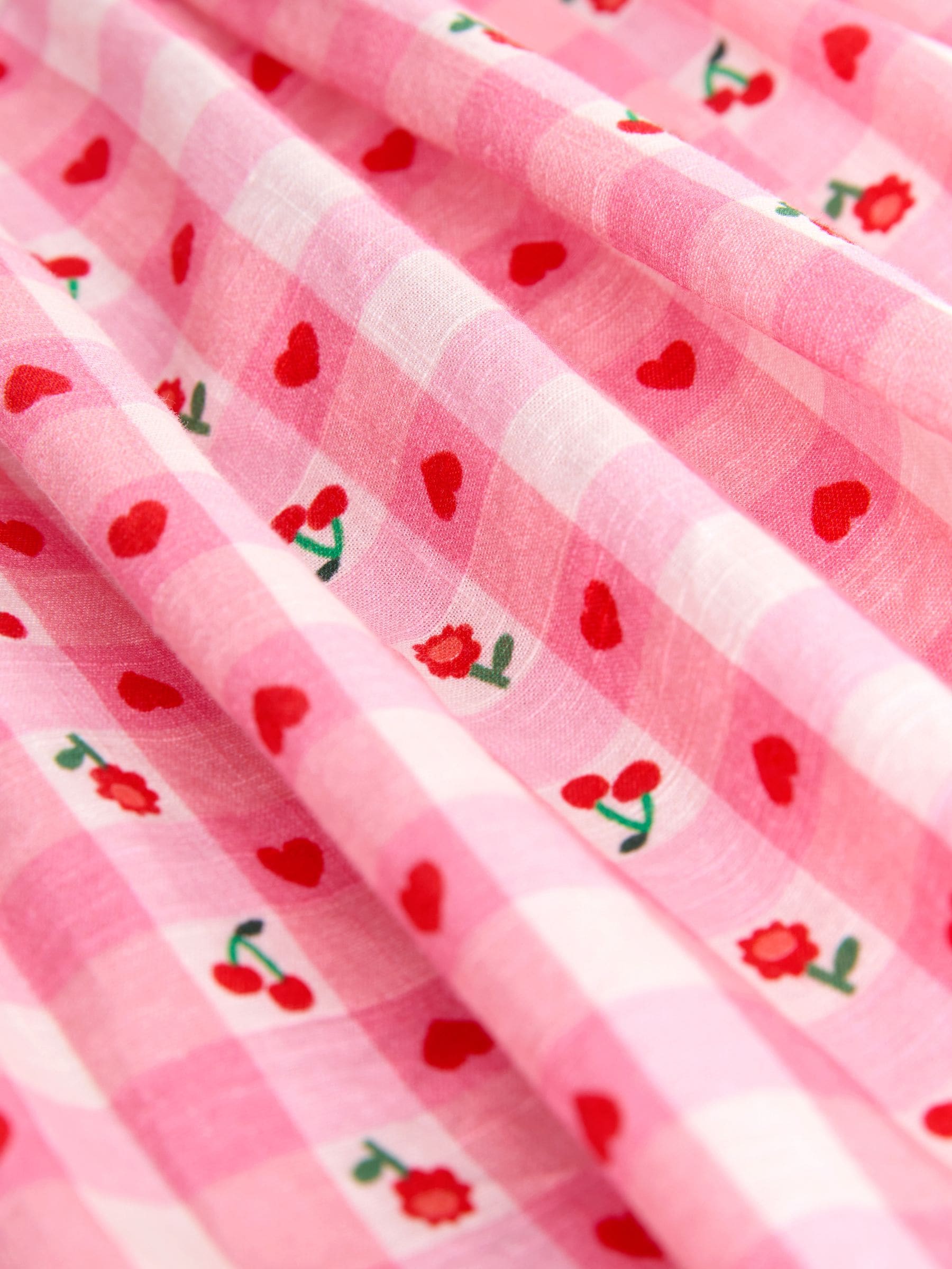 Buy Pink Gingham Cherry Double Ruffle Sleeve Dress (3mths-8yrs