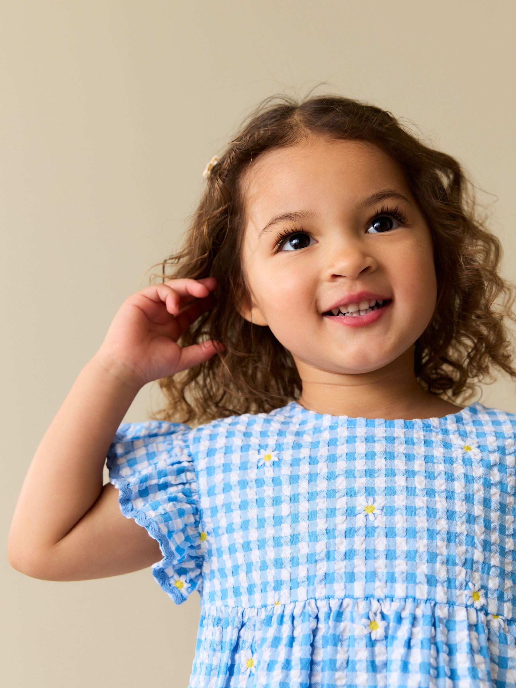 Buy Blue Gingham Ric Rac Frill Sleeve Dress (3mths-8yrs) from Next