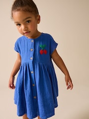 Cobalt Blue Textured Short Sleeve Dress (3mths-8yrs) - Image 1 of 8