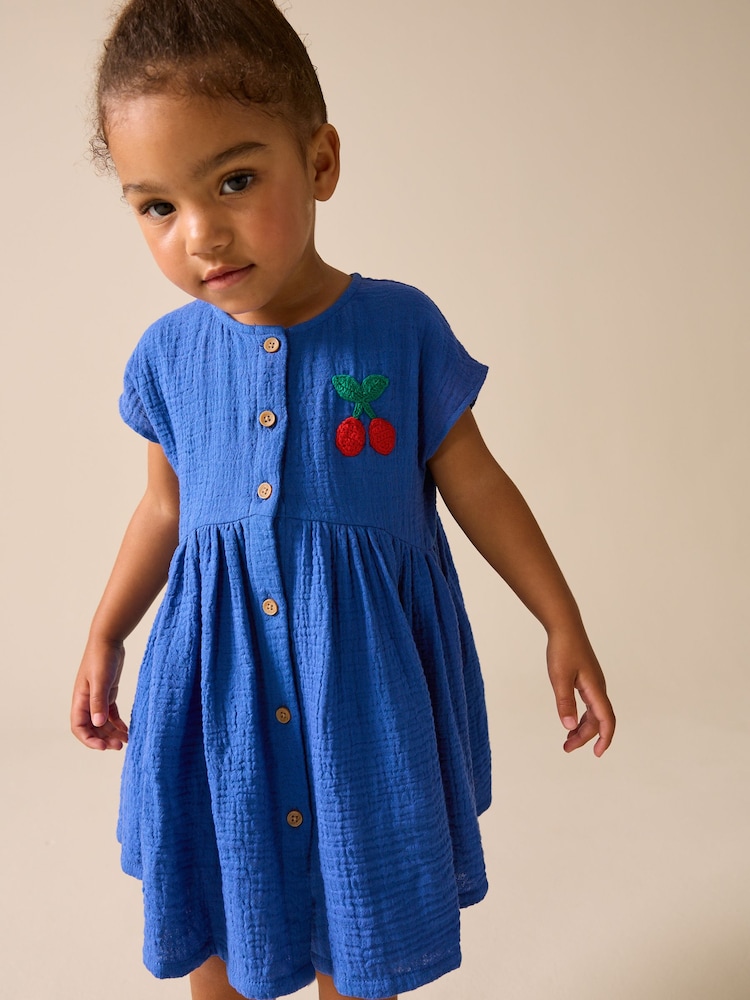 Cobalt Blue Textured Short Sleeve Dress (3mths-8yrs) - Image 1 of 8