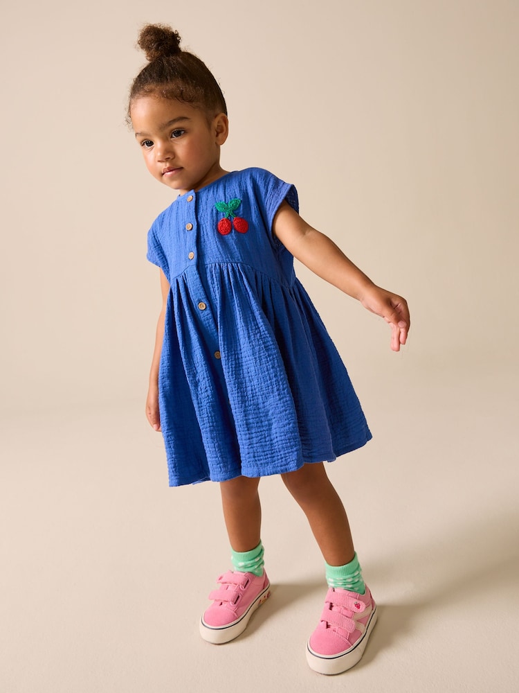 Cobalt Blue Textured Short Sleeve Dress (3mths-8yrs) - Image 2 of 8