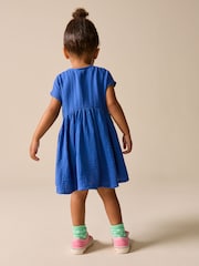 Cobalt Blue Textured Short Sleeve Dress (3mths-8yrs) - Image 3 of 8