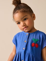 Cobalt Blue Textured Short Sleeve Dress (3mths-8yrs) - Image 4 of 8
