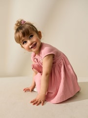 Blush Pink Textured Short Sleeve Dress (3mths-8yrs) - Image 2 of 8