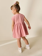 Blush Pink Textured Short Sleeve Dress (3mths-8yrs) - Image 3 of 8