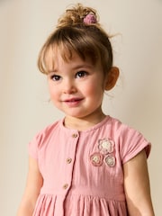 Blush Pink Textured Short Sleeve Dress (3mths-8yrs) - Image 4 of 8