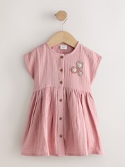 Blush Pink Textured Short Sleeve Dress (3mths-8yrs) - Image 5 of 8