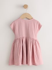 Blush Pink Textured Short Sleeve Dress (3mths-8yrs) - Image 6 of 8