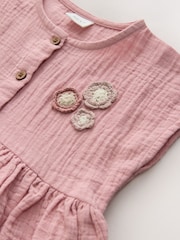 Blush Pink Textured Short Sleeve Dress (3mths-8yrs) - Image 7 of 8
