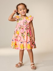 Peach Pink Tropical - Double Ruffle Sleeve Dress (3mths-8yrs) - صورة 1 من 7