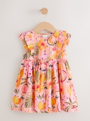 Peach Pink Tropical - Double Ruffle Sleeve Dress (3mths-8yrs) - صورة 3 من 7