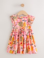 Peach Pink Tropical - Double Ruffle Sleeve Dress (3mths-8yrs) - صورة 4 من 7