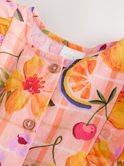Peach Pink Tropical - Double Ruffle Sleeve Dress (3mths-8yrs) - صورة 5 من 7