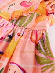 Peach Pink Tropical - Double Ruffle Sleeve Dress (3mths-8yrs) - صورة 6 من 7