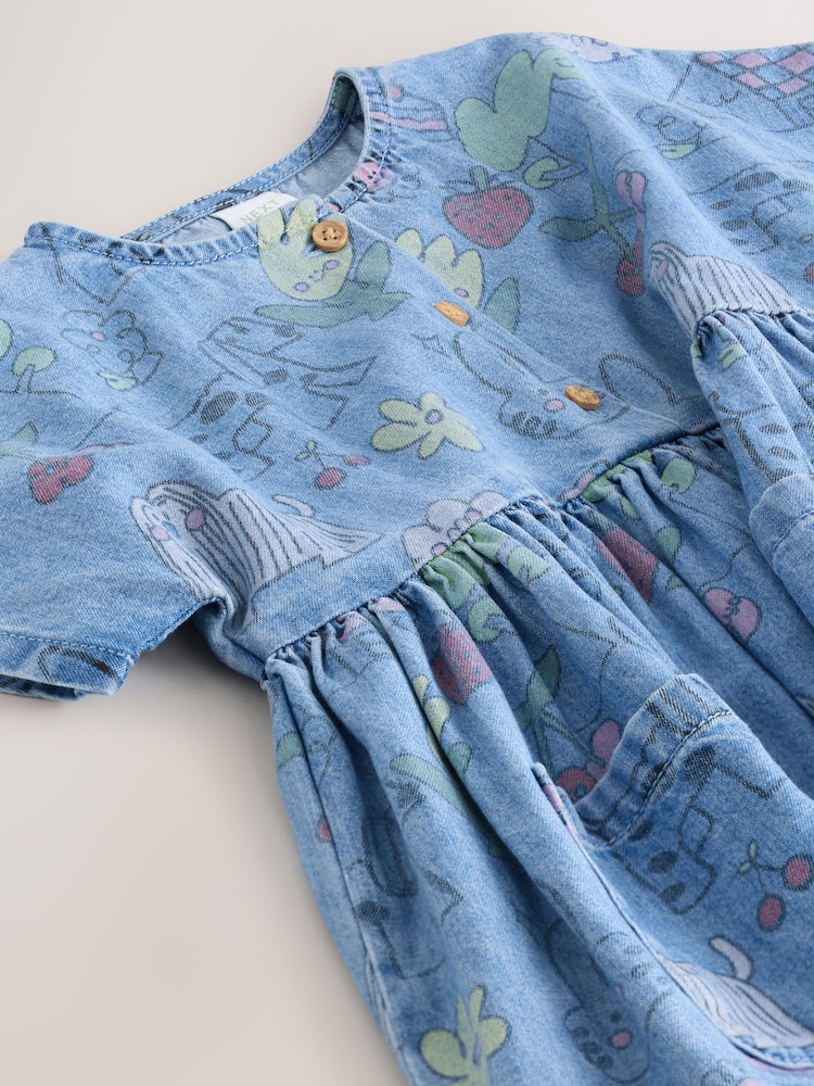 Pet Print Denim - Short Sleeve Dress (3mths-8yrs) - Imaginea 4 din 4