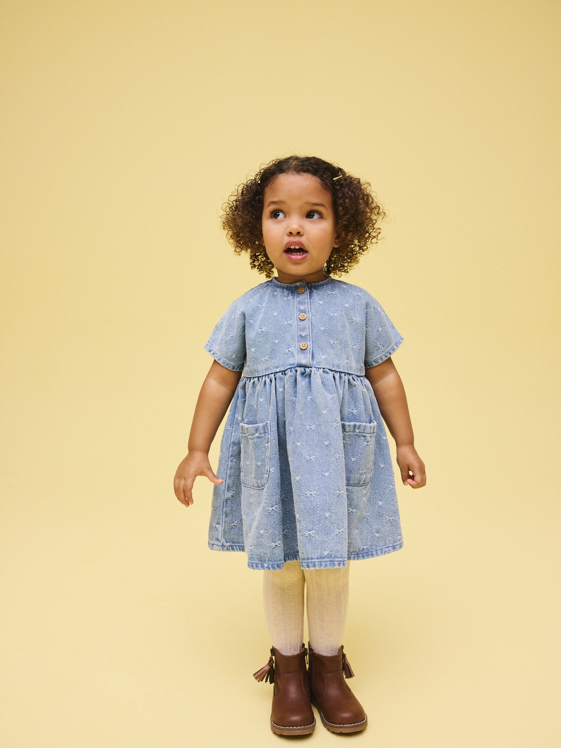 Buy Denim Bow Short Sleeve Dress (3mths-8yrs) from the Next UK