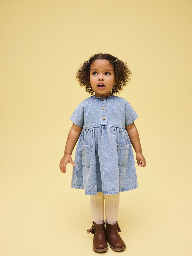 Denim Bow Short Sleeve Dress (3mths-8yrs) - Image 1 of 7