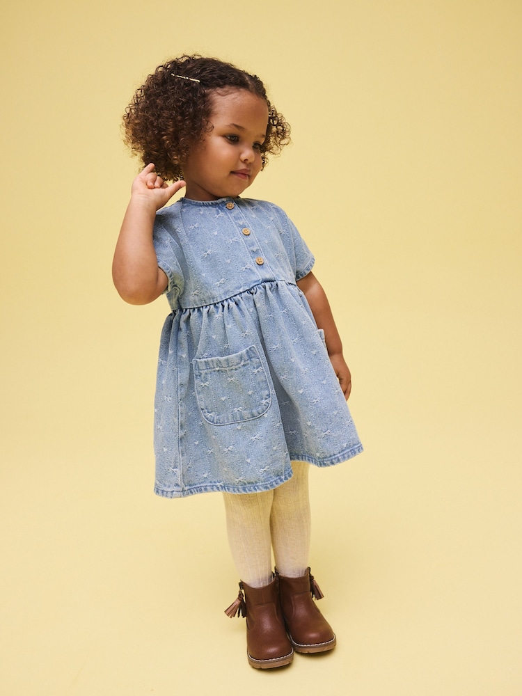 Denim Bow Short Sleeve Dress (3mths-8yrs) - Image 2 of 7