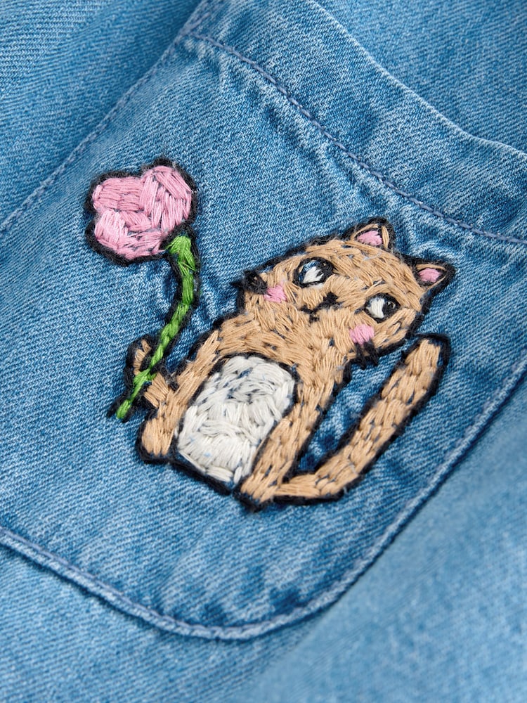 Character Embroidered Collar Denim Dress (3mths-8yrs) - Image 8 of 8