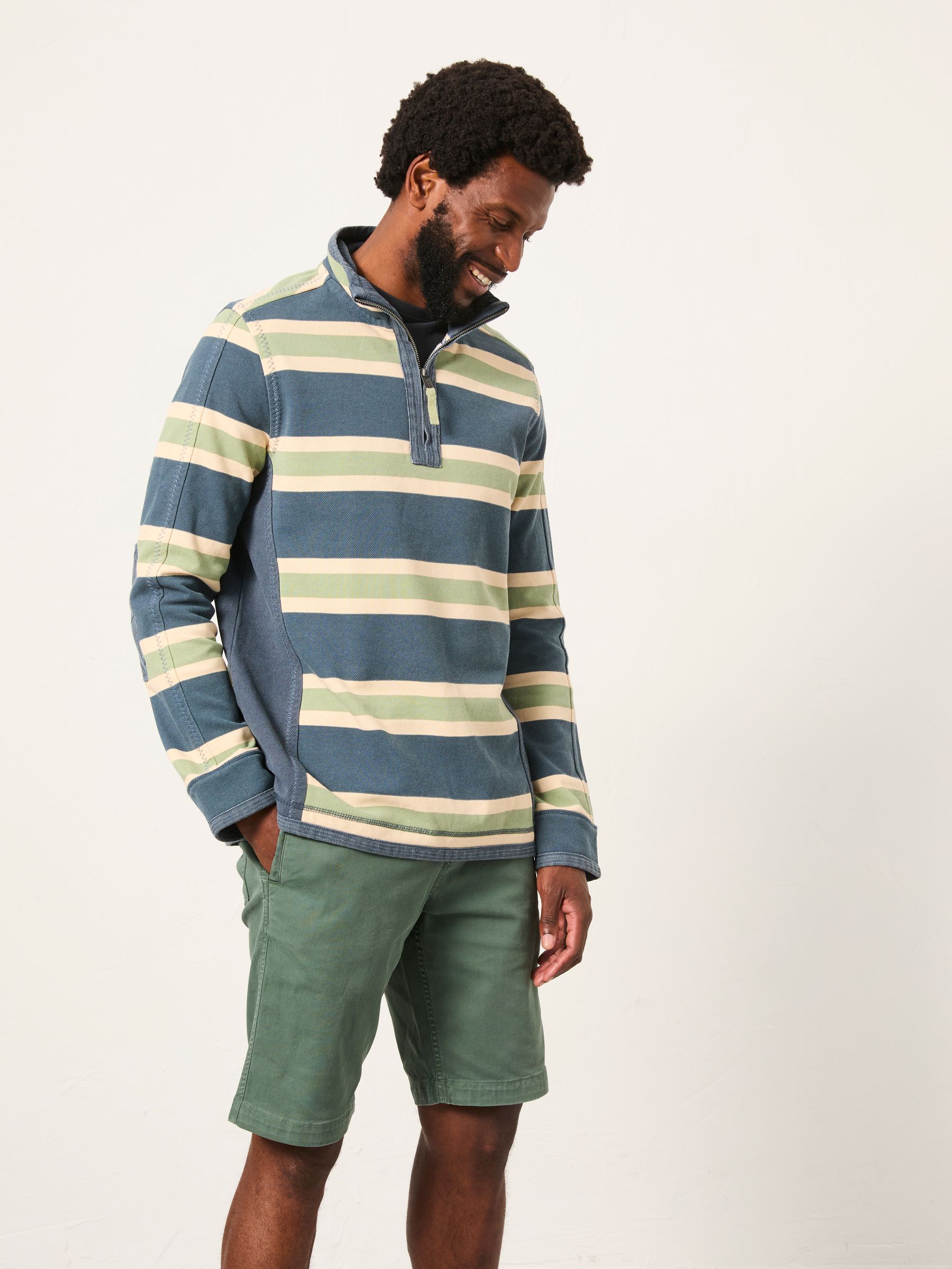 Fat Face Blue Fatface Airlie Stripe Quarter Neck Sweat Top