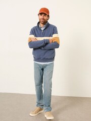 FatFace Brooke Blue Denim Half Neck Colour Block Sweat - Image 3 of 6