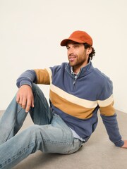 FatFace Brooke Blue Denim Half Neck Colour Block Sweat - Image 5 of 6