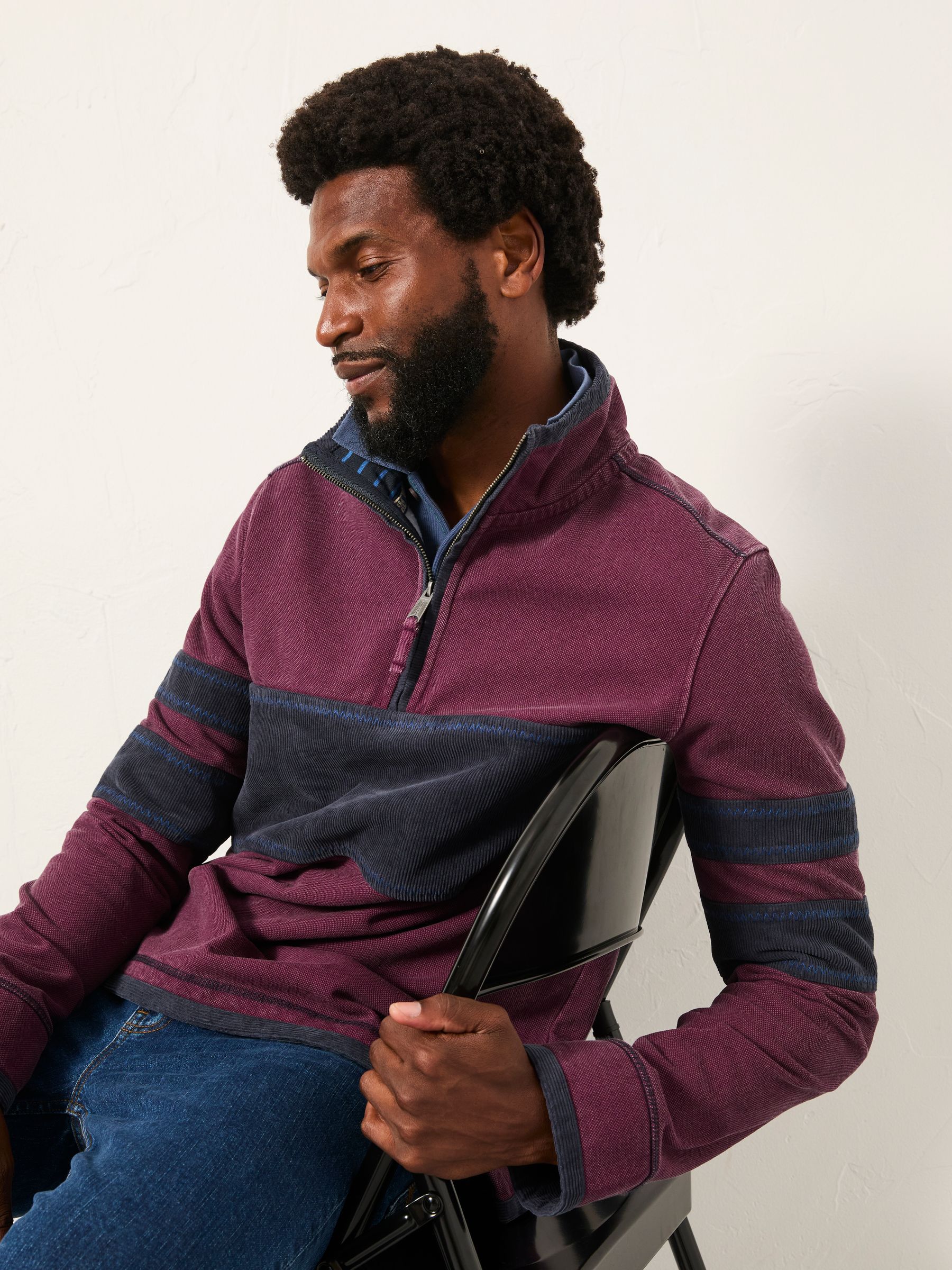 Fat Face - Men - Quarter Neck Sweat Top - Plum Purple