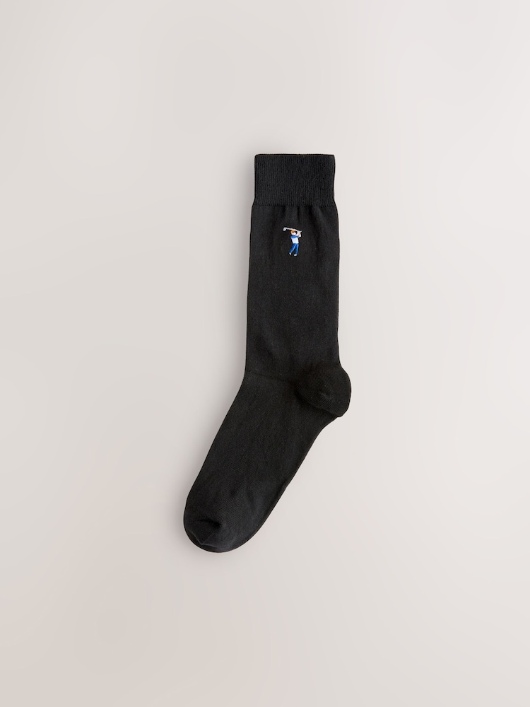 Black Golfing Fun Embroidered Socks 5 Pack - Image 2 of 8 Black Golfing Fun Embroidered Socks 5 Pack - Image 2 of 8