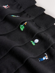 Black Golfing Fun Embroidered Socks 5 Pack - Image 7 of 8