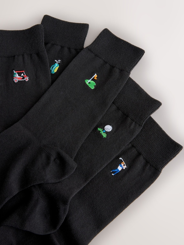 Black Golfing Fun Embroidered Socks 5 Pack - Image 8 of 8 Black Golfing Fun Embroidered Socks 5 Pack - Image 8 of 8