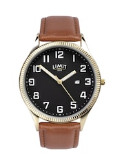 Limit  41mm Mens Round Gold Analogue Watch with Tan Strap - Image 1 of 4