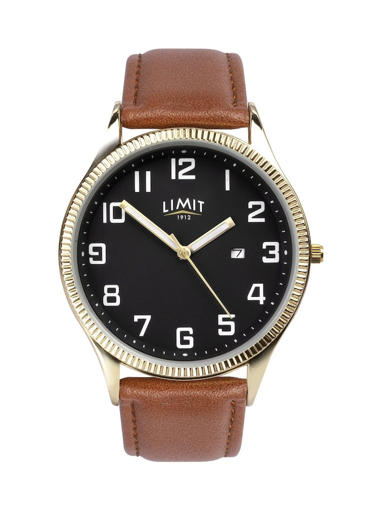 Limit  41mm Mens Round Gold Analogue Watch with Tan Strap - Image 1 of 4