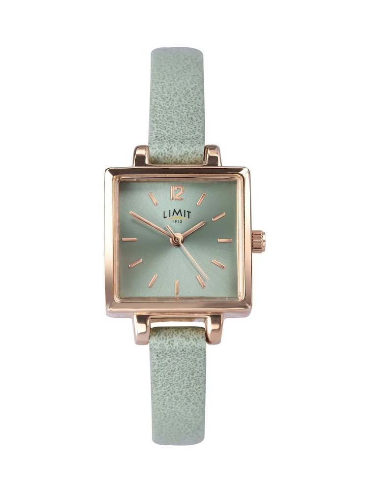 Limit  22mm Womens Square Rose Gold Analogue Watch with Light Green Strap - Image 1 of 4