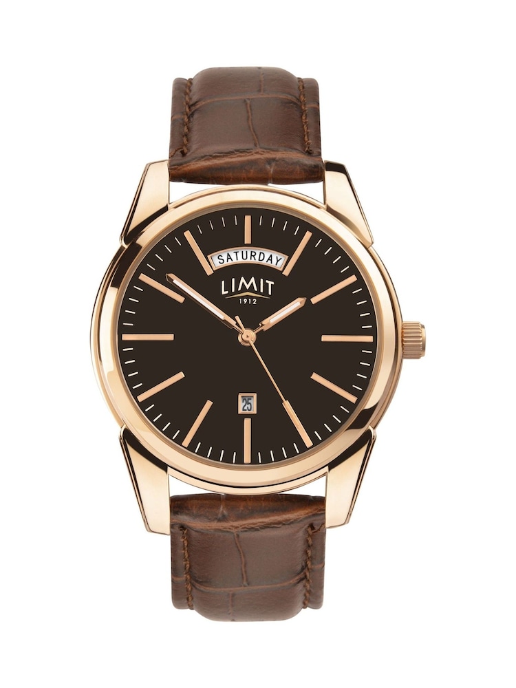 Limit Classic 40mm Mens Round Rose Gold Analogue Watch with Brown Strap - Image 1 of 4