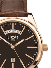 Limit Classic 40mm Mens Round Rose Gold Analogue Watch with Brown Strap - Image 3 of 4
