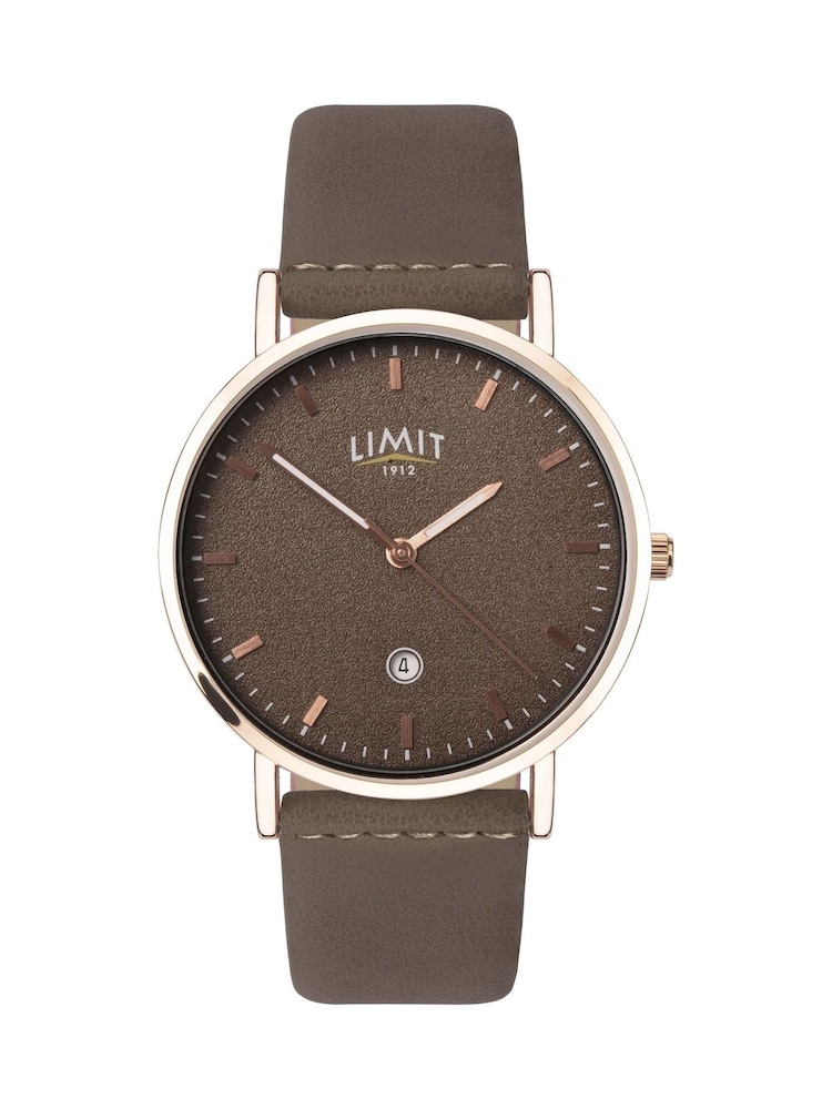 Limit  40mm Mens Round Rose Gold Analogue Watch with Brown Strap - Image 1 of 4