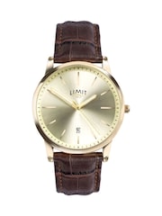 Limit  38mm Mens Round Gold Analogue Watch with Brown Strap - Image 1 of 4