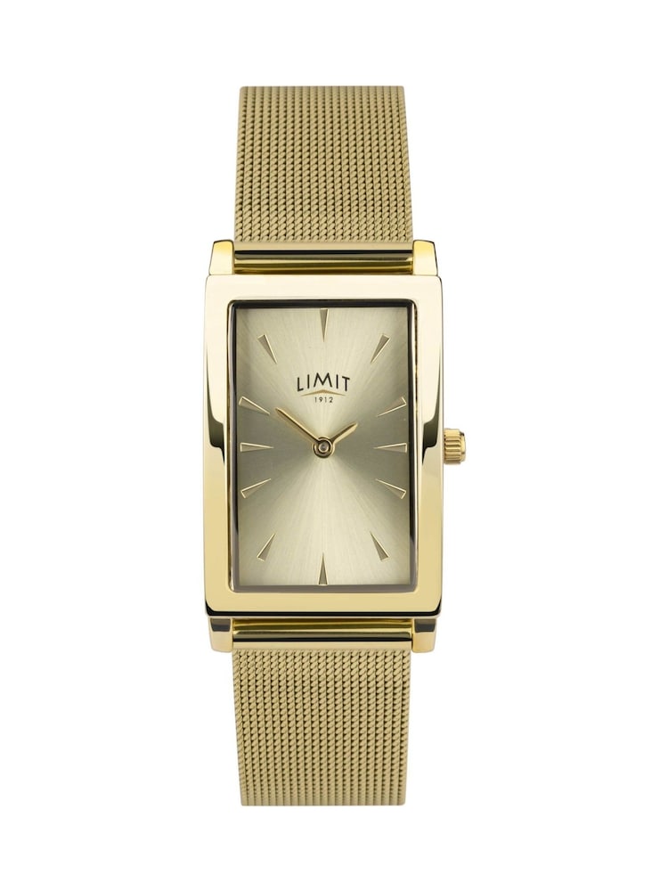 Limit  23mm Womens Rectangular Gold Analogue Watch with Gold Mesh Strap - Image 1 of 4