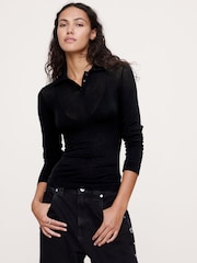 Banana Republic Black Sheer Lyocell-Wool Polo Shirt - Image 1 of 2