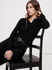Banana Republic Black Sheer Lyocell-Wool Polo Shirt - Image 2 of 2