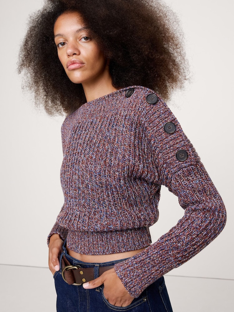 Banana Republic Multi Cotton Button-Shoulder Sweatshirt - Image 1 of 4 Banana Republic Multi Cotton Button-Shoulder Sweatshirt - Image 1 of 4