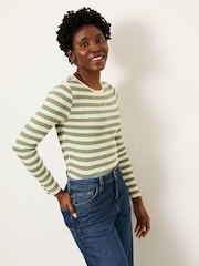 FatFace Callie Green Stripe Long Sleeve Top - Image 1 of 6