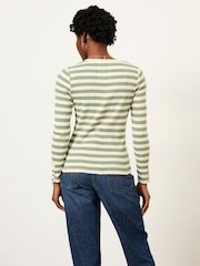 FatFace Callie Green Stripe Long Sleeve Top - Image 2 of 6