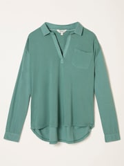 FatFace Paige Jade Green Woven Jersey Mix Top - Image 6 of 6